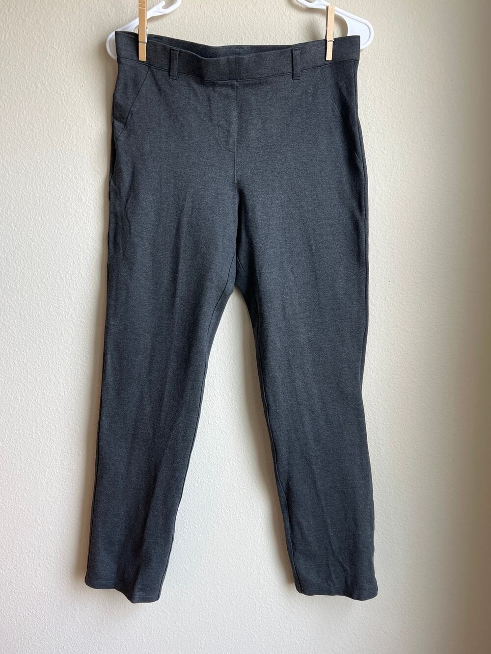 Quince Charcoal Gray Stretch Ponte Straight Leg Pull On Pants Medium Petite